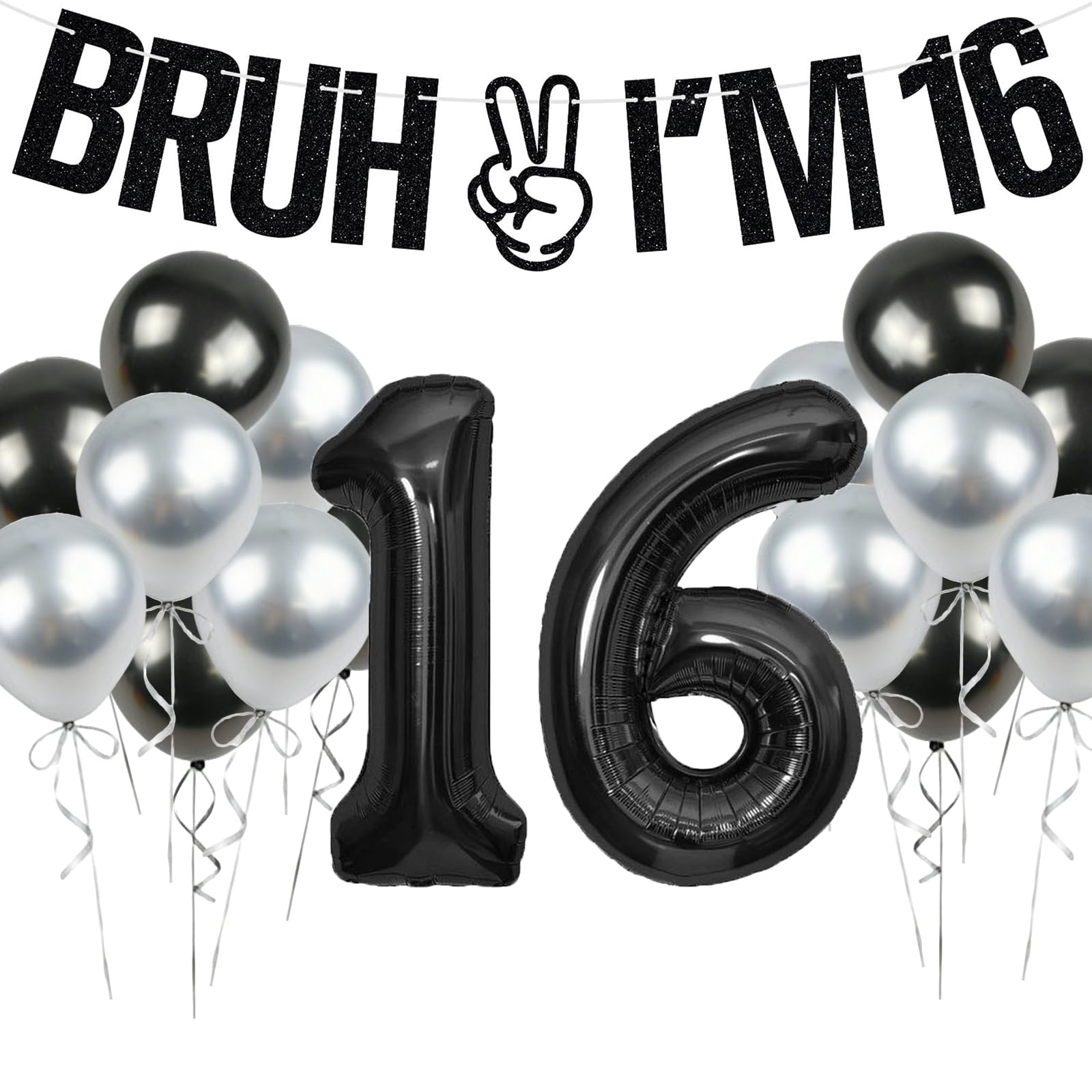 Bruh It's My 16 Birthday Decorations, Happy Birthday Banner, Black Birthday Decor for Party, Balloons & Decorations (16th Birthday)