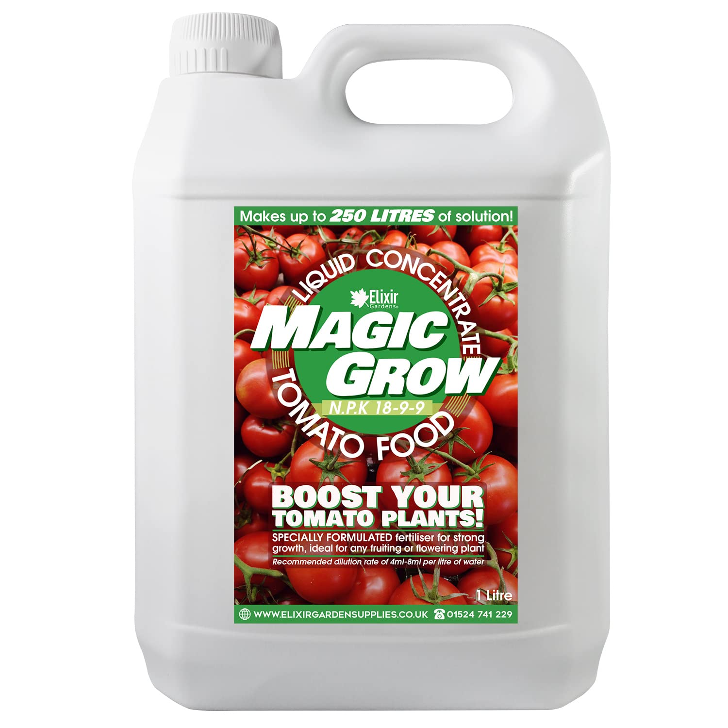 Elixir Gardens Magic Grow Liquid Tomato Food Concentrate | 0.5, 1, 2.5, 5 & 10 Litre Quantities | Plant, Fruit & Flower Feed/Fertiliser | N.P.K 18-9-9 | 1 L Bottle | Makes up to 200 Litres