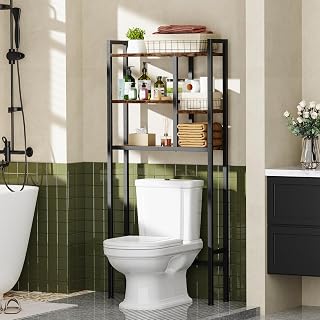 Asgolion 3-Tier Over-the-Toilet Storage Rack - Freestanding Bathroom Organizer, Space-Saving Shelves, Rustic Brown Metal Shelf