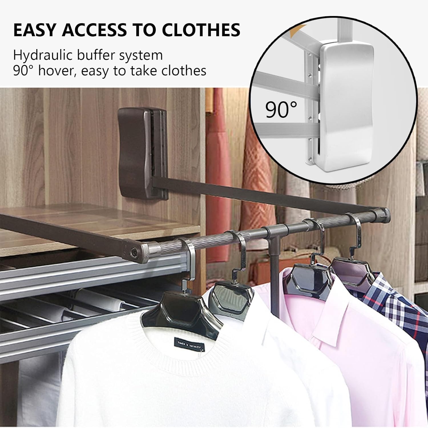 Adjustable Pull Down Wardrobe Rail Hanger - Space Saving Automatic Rebound Closet Rod (Width: 830-1150mm) - Soft Reset for Easy Use