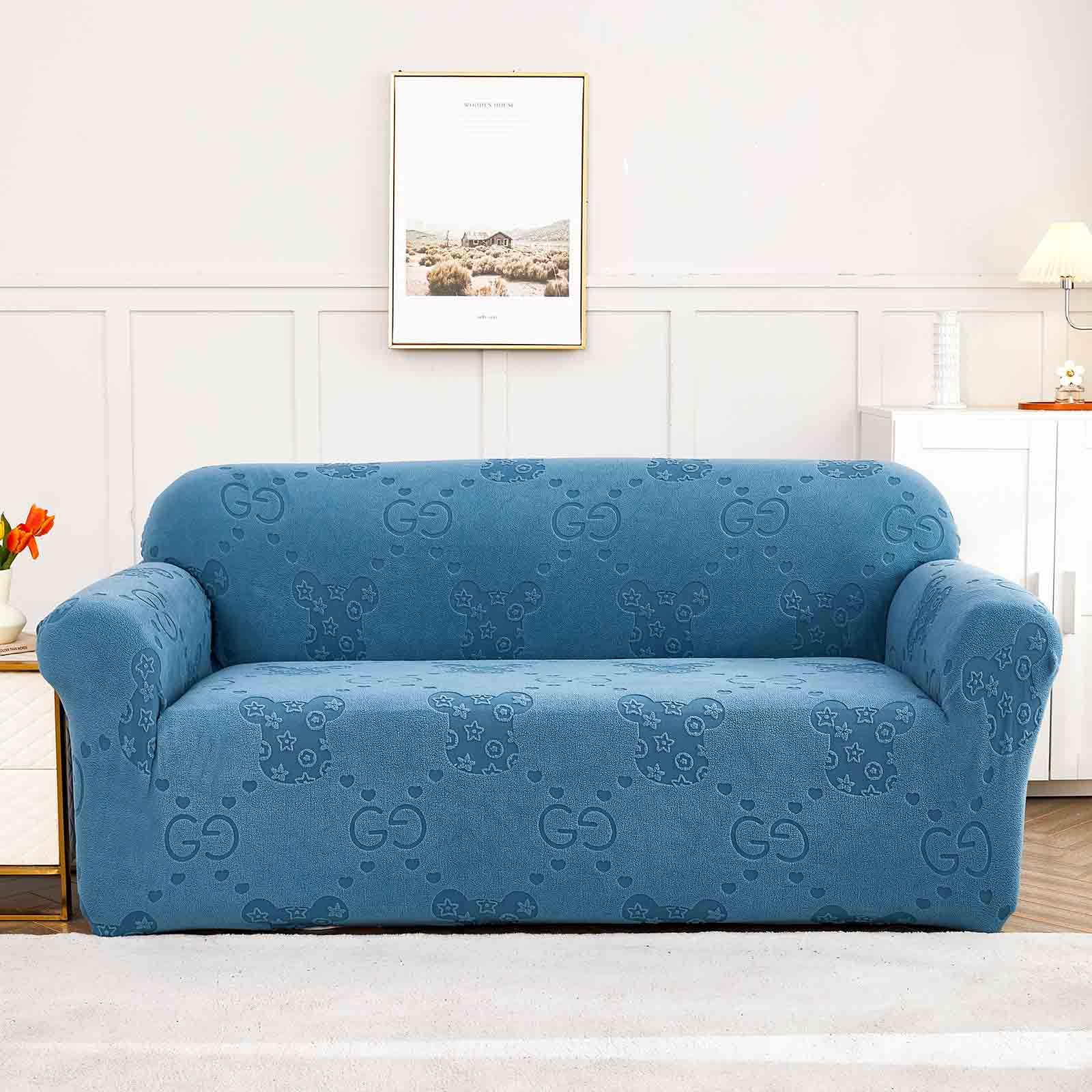Housse de canapé élastique jacquard universelle bleu pour salon familial et camping-car RV