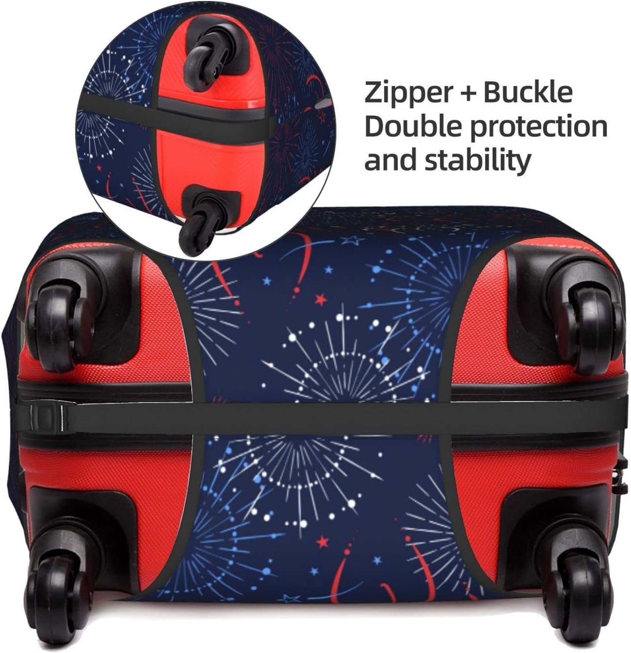 review Red Blue White Firework Travel Luggage Cover Fits 18-32 Inch Luggage, Elastic Suitcase Cover Protector with Concealed Zipper for Wheeled Suitcase Tsa Approved