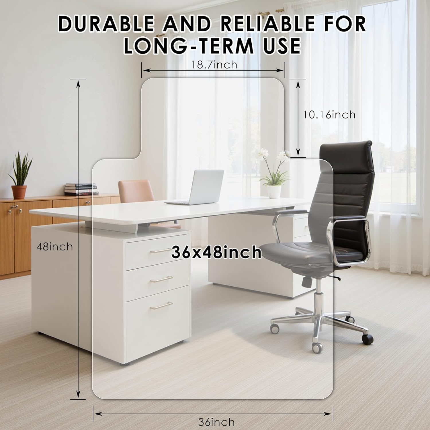 Kuyal 1/5" Thick Office Chair Mat, 36" x48" with Lip Heavy Duty Hard Computer Chair Mat, Under Desk Protector Carpeted Floors Mats, Easy Chair Movement, Can be Used on Carpet or Hard Floor, Ship Flat