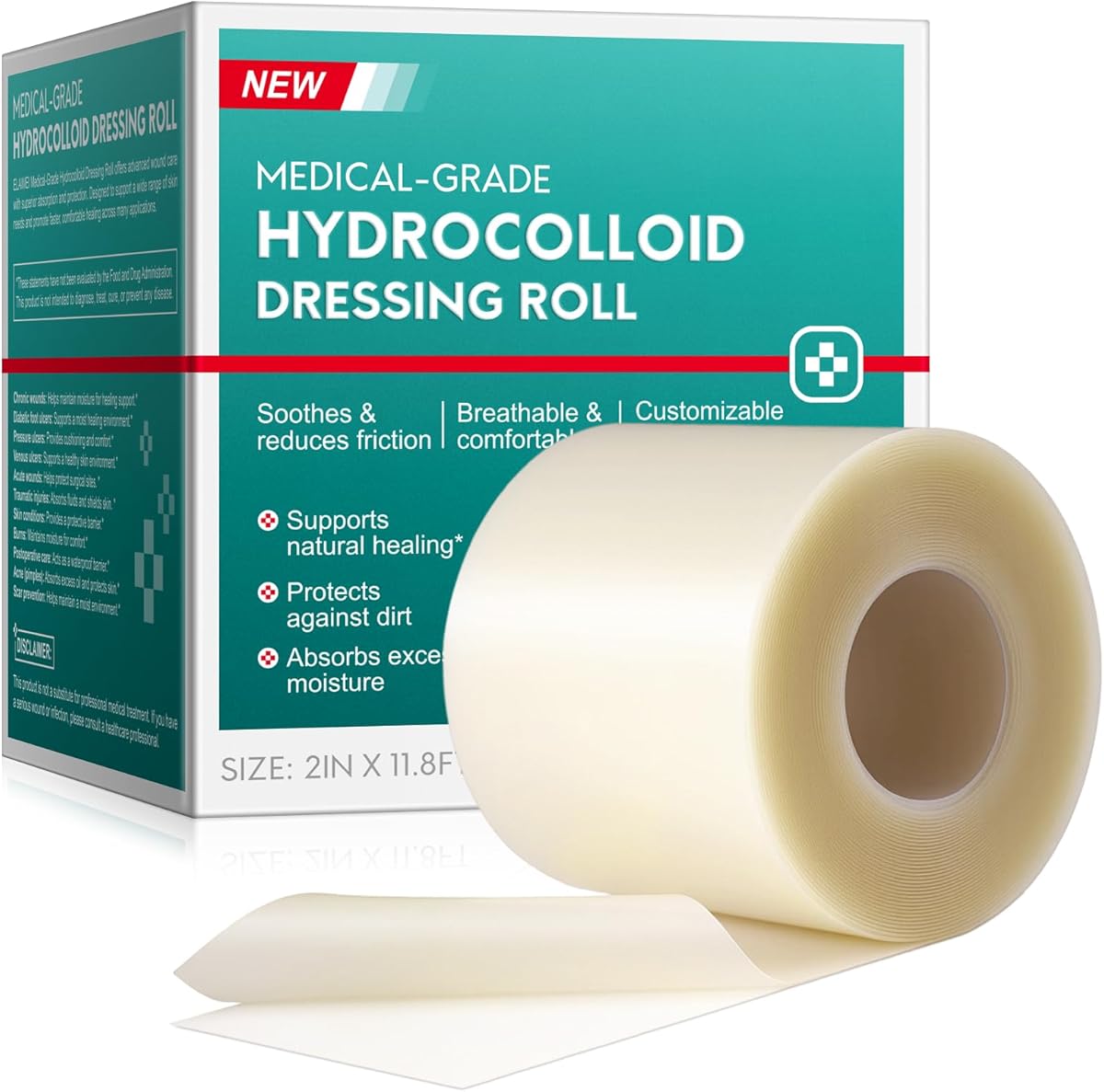 Hydrocolloid Tape Roll - Cut-to-Size, Extra Large Hydrocolloid Patch Bandages with Self-Adhesive, Flexible, Ultra Absorbent & Waterproof (1.97in*11.81ft) (1)