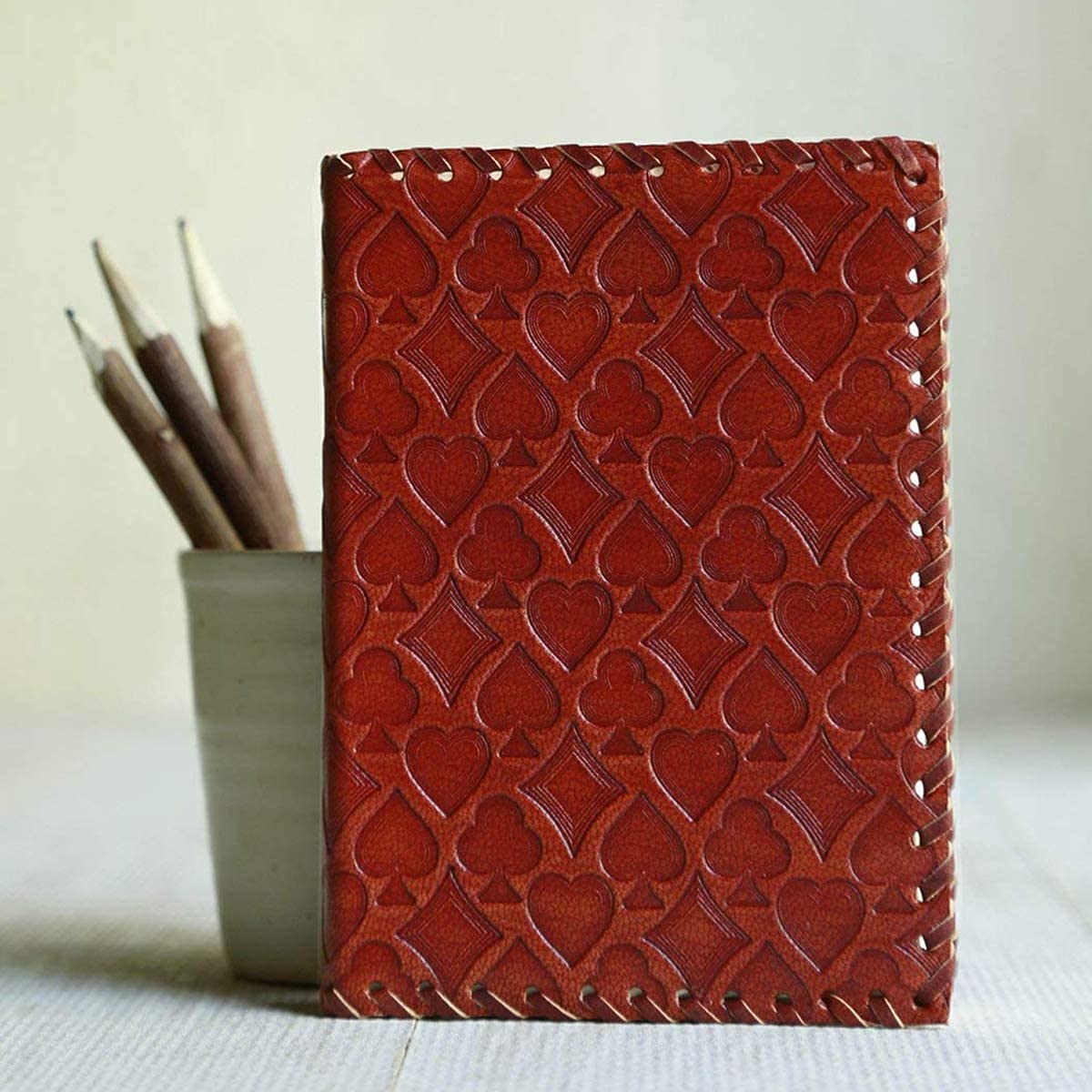 Vintage Inspired Leather Journal Diary Handmade Unlined Pages (Playing Card Collection)