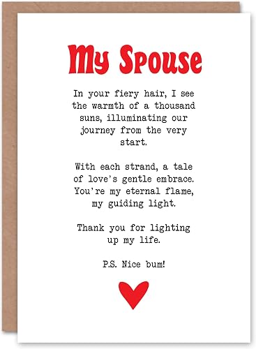 Artery8 Greeting Card Love Poem Ginger Spouse Romantic Funny Blank For Him Or He