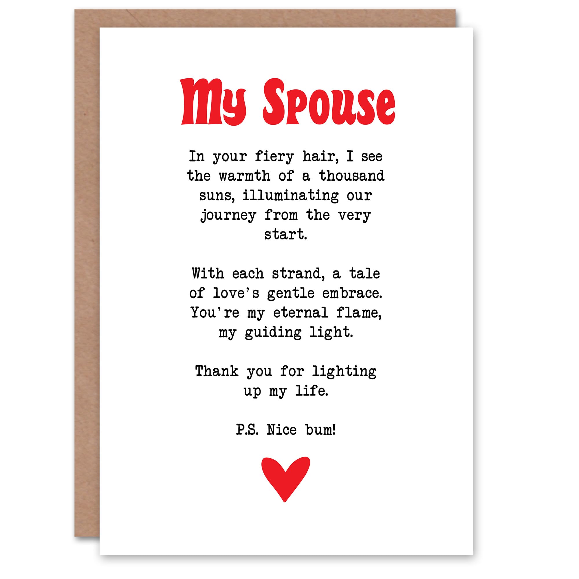 Artery8 Greeting Card Love Poem Ginger Spouse Romantic Funny Blank For Him Or Her Art Anniversary Card