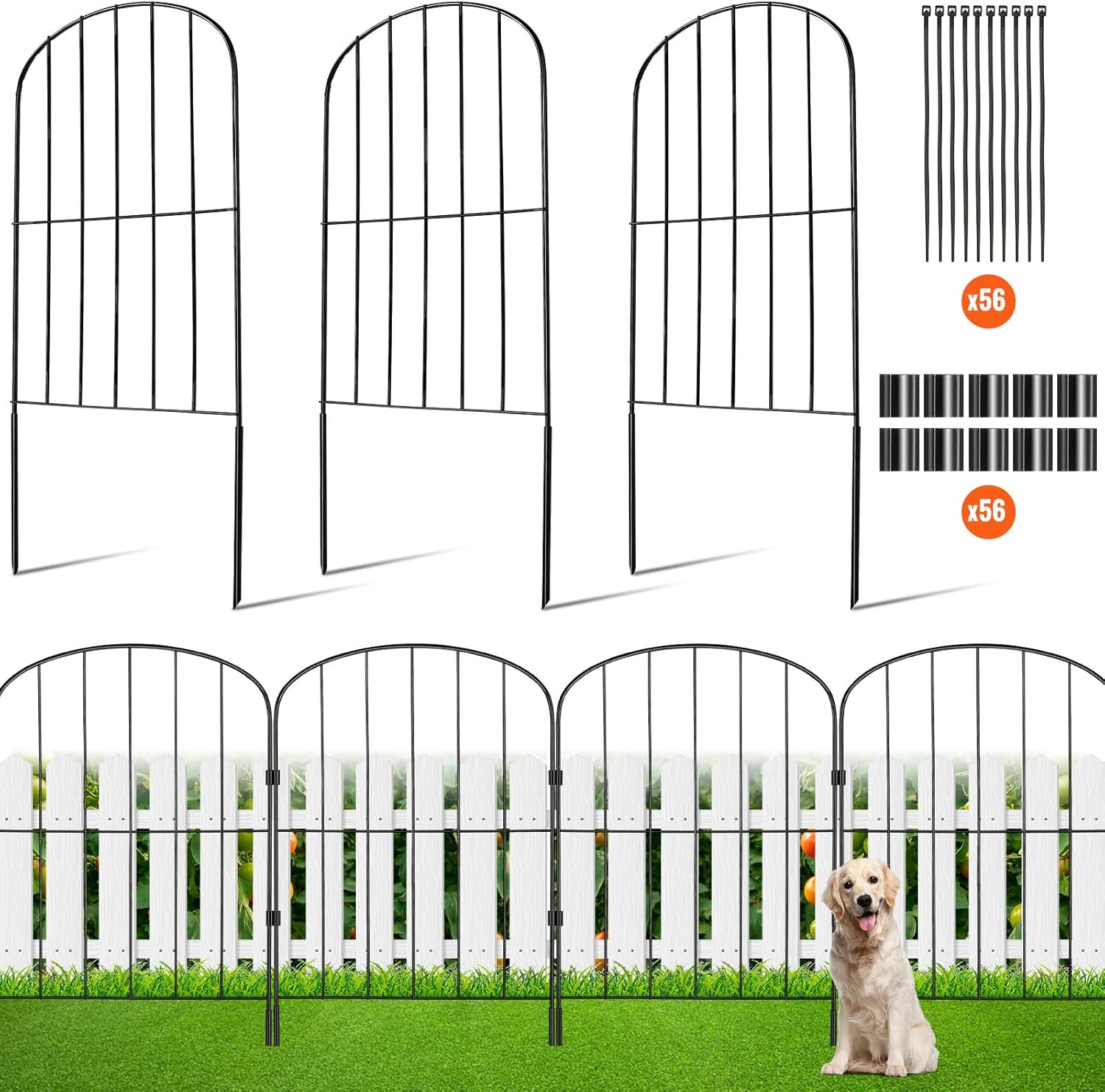 VEVOR Decorative Garden Fence 28 Pack, No Dig Fence 24in(H) x30ft(L) Animal Barrier Fence, Underground Garden Fencing with 2 inch Spike Spacing, Metal Dog Fence for The Yard and Outdoor Patio