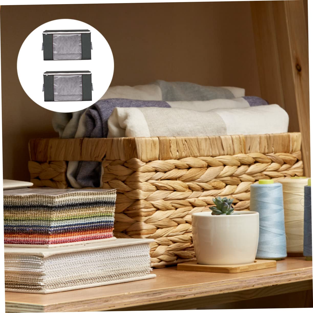 Vaguelly 2pezzi Borsa Portaoggetti Per Trapunte Organizer Con Finestra Trasparente Contenitori Per Riporre Vestiti in Non Design Pieghevole e Cerniera Per Armadietto o Sotto Letto