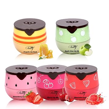 5 PCS Honey Pot Bee Lip Balm honey,Strawberry, Watermelon, Apple,Cherry, Moisturizes & Prevents Cracked Chapped Lips, Propolis & Vitamin E Infused Overnight Honey Lip Mask, Gift Lip Balm