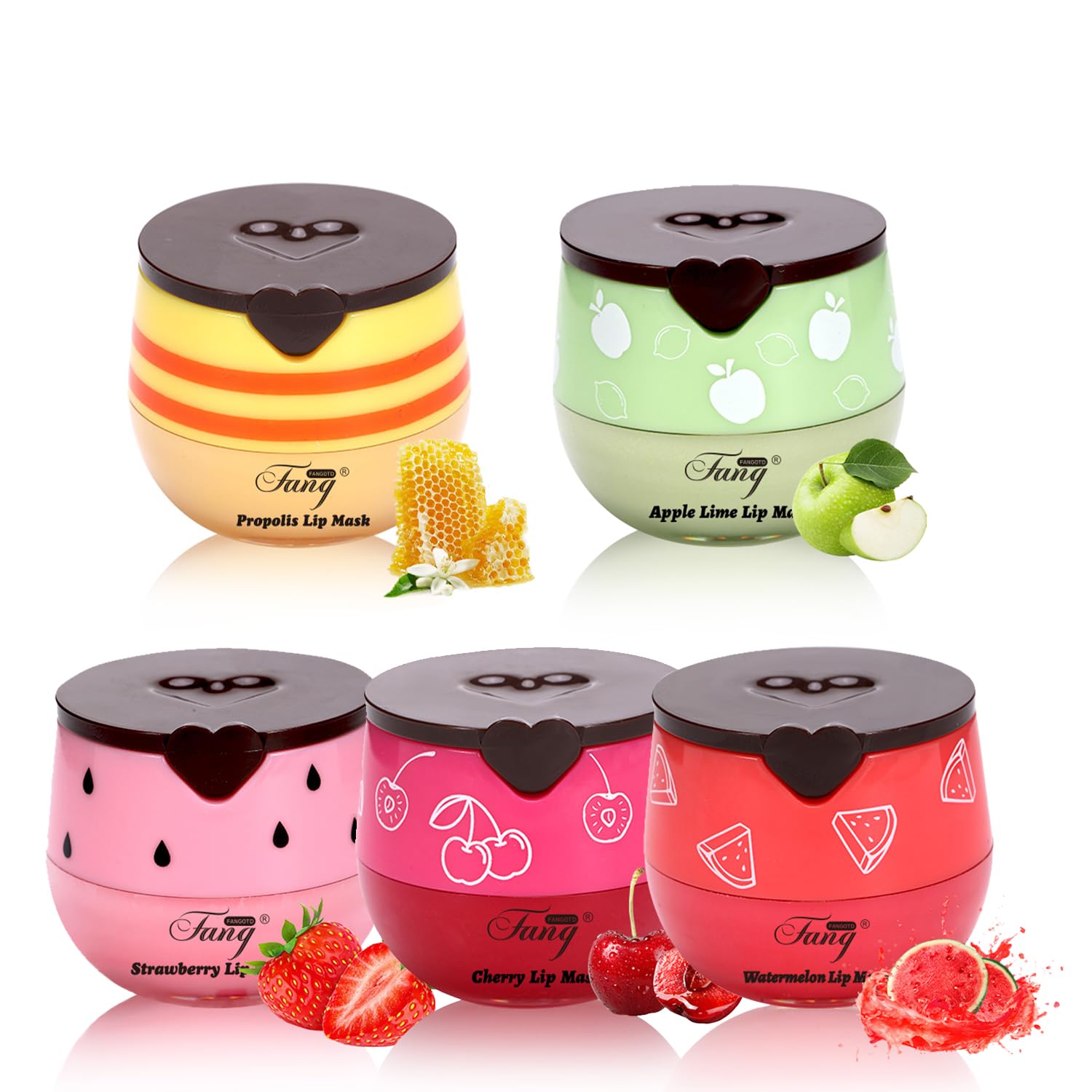 Honey Lip Balm, Bee Lip Balm Honey Pot,Moisturizing Lip Mask Overnight,Hydrate Repair Prevent Dry Cracked Lip Care (5, Honey+Strawberry+Watermelon+