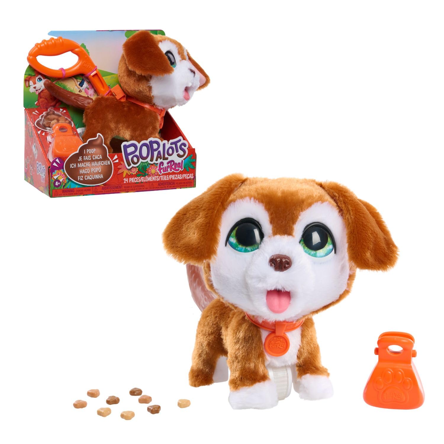 Poop-A-Lots Big Wags Interactive 8-inch Walking Plush Stuffed Animal, Pooping Puppy with Leash, 14-Pieces, Kids Toys for Ages 4 Up by Just Play