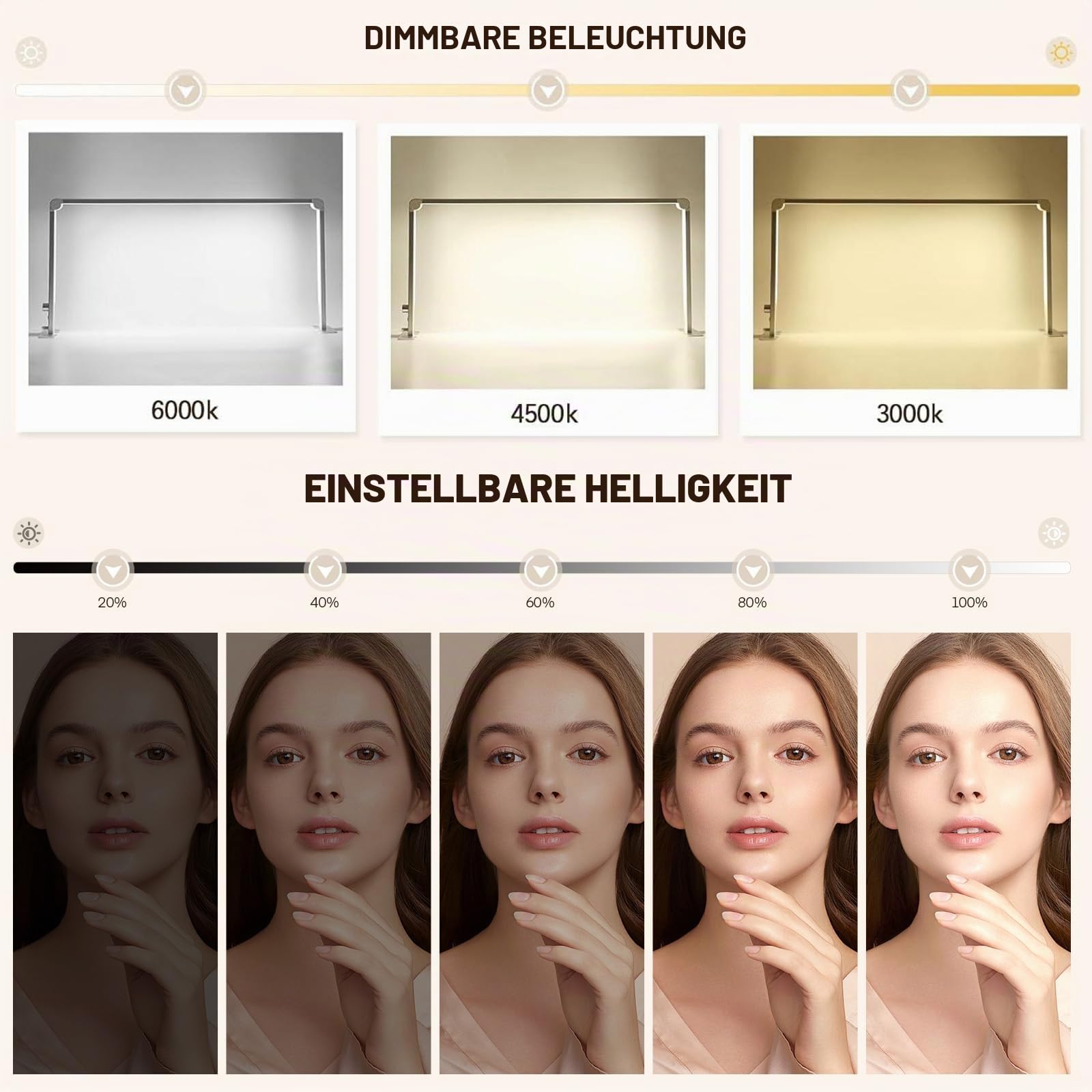Halbmond-Lampe 80cm Nail Desk Lampe 3 Modi 3000K-6000K Dimmbare LED Maniküre Licht, Nageltisch Lampe, Schreibtischlampe für Nail Tech, Wimpernverlängerung, Tattoo, Augenbrauen