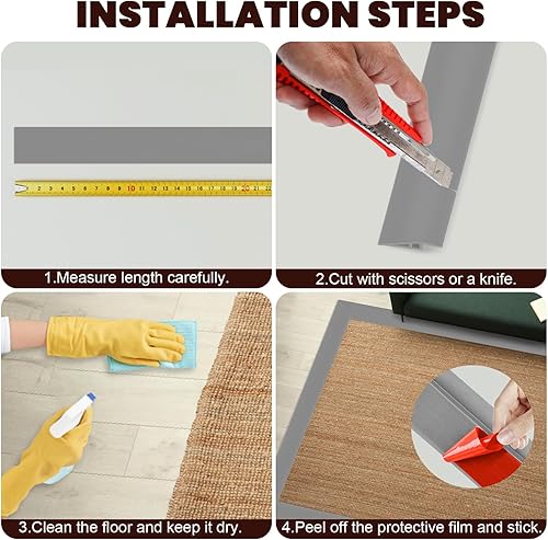 Miniatura 5 de Tira de Transición de Piso de Vinilo Autoadhesiva de 3.05m, Tira de Borde Superpuesto Alfombra a Azulejo, Tira de División de Piso Flexible Pelar y