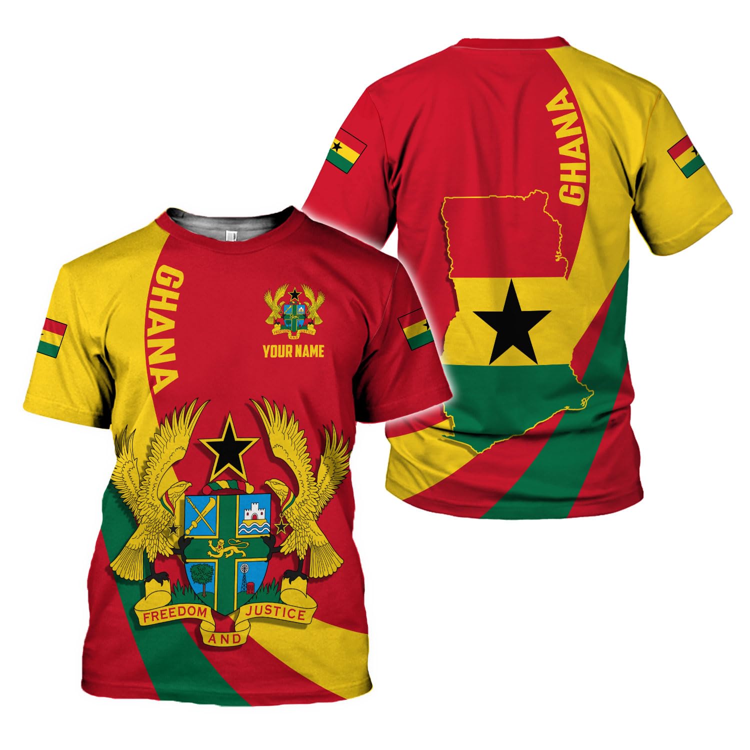 Custom Ghana Shirts for Men Coat of Arms of Ghana Shirt 3D Ghana Flag Gifts Men Ghana Jersey for Men Ghana Soccer Jersey 3D (US, Alpha, 5X-Small, Regular, Regular, GH9)