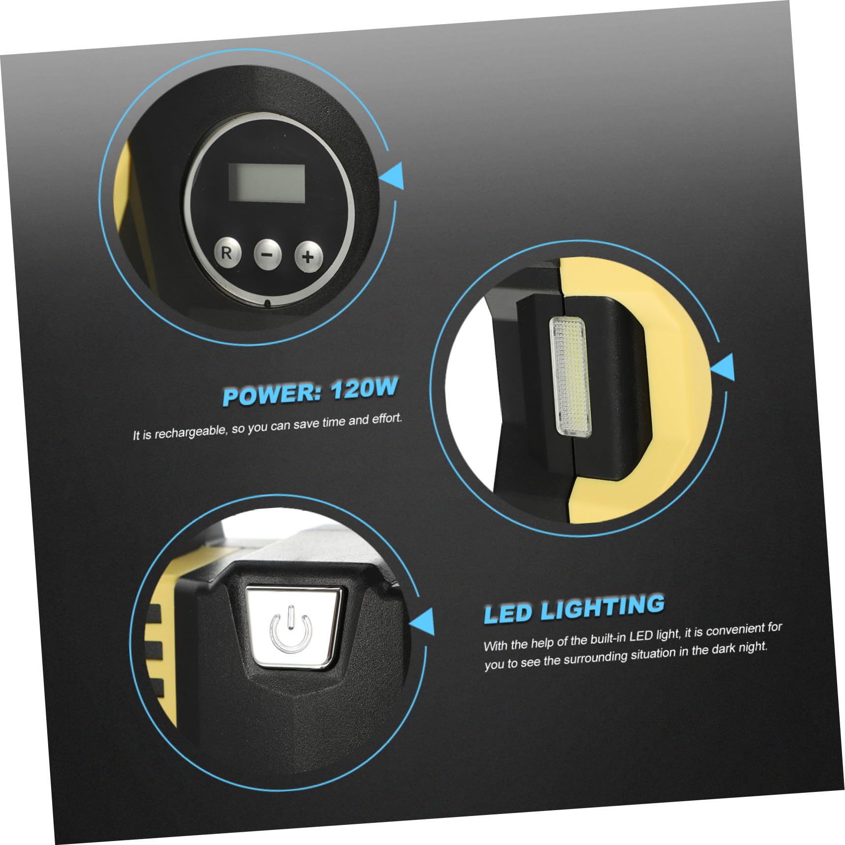 Cabilock Inflador Portátil Función de Parada Automática para Neumáticos de Coche Material Abs y Cobre, Color Amarillo y Presión Estable con Bomba de Aire Eléctrica