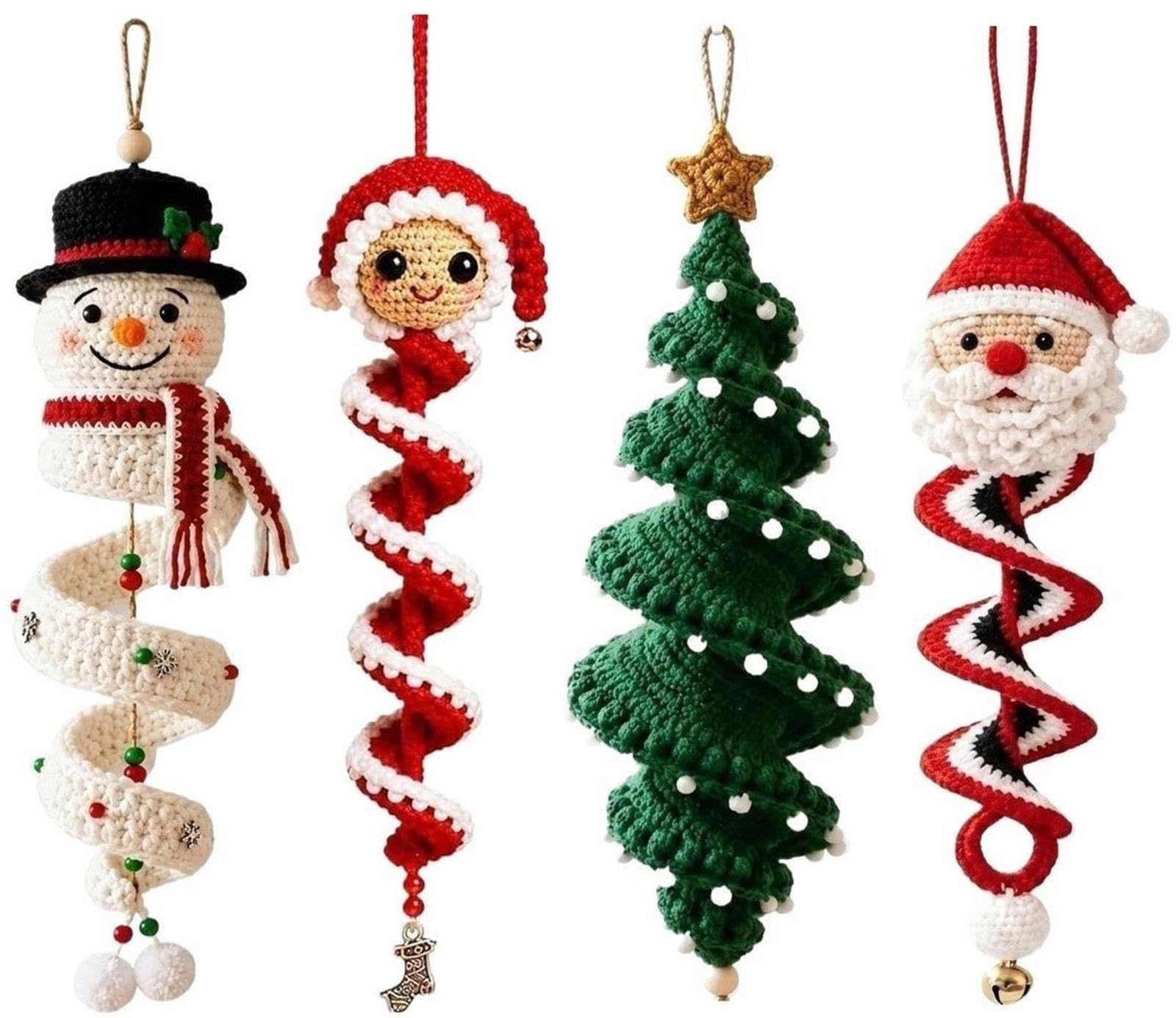 Kit Fai Da Te Con Ornamento A Spirale for Pupazzo Di Neve All'uncinetto | Kit natalizio all'uncinetto for principianti con filato, gancio,imbottitura e perline,for appendere(4pcs)
