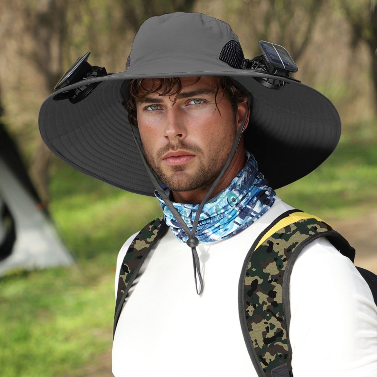 Sombrero con ventiladores de energía solar con ventilador solar de 1/2/3/4 para hombres y mujeres, sombreros de pesca y playa con ventilador integrado, gorra de ala ancha para deportes de verano al