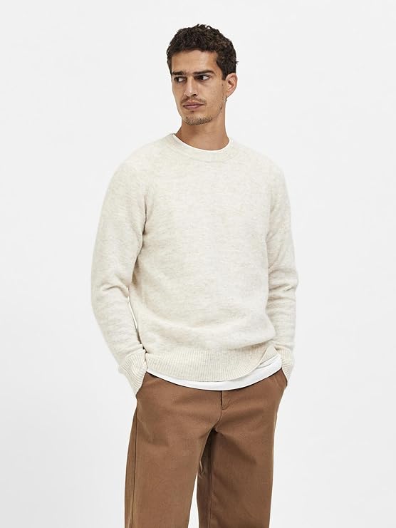 SELECTED HOMME Heren Slhrai Ls Knit Crew Neck Noos