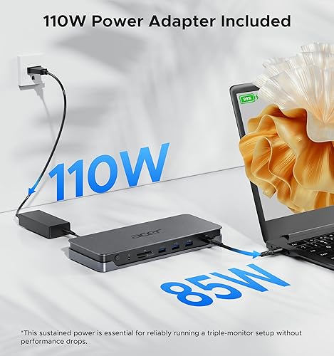 Miniatura 4 de Acer Estación de acoplamiento premium 13 en 1 con PD de 110 W y soporte de monitor triple  Dual 4K HDMI y DP, 5Gbps USB AC, Gigabit Ethernet,