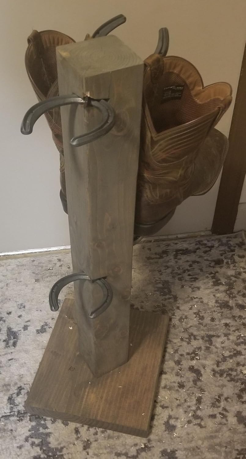 4 Pair Cowboy Boot Tree Rack | Vertical Western Boot Organizer | Rustic Wooden Boot Storage Stand | Mudroom & Entryway Decor | Handcrafted in USA Early American