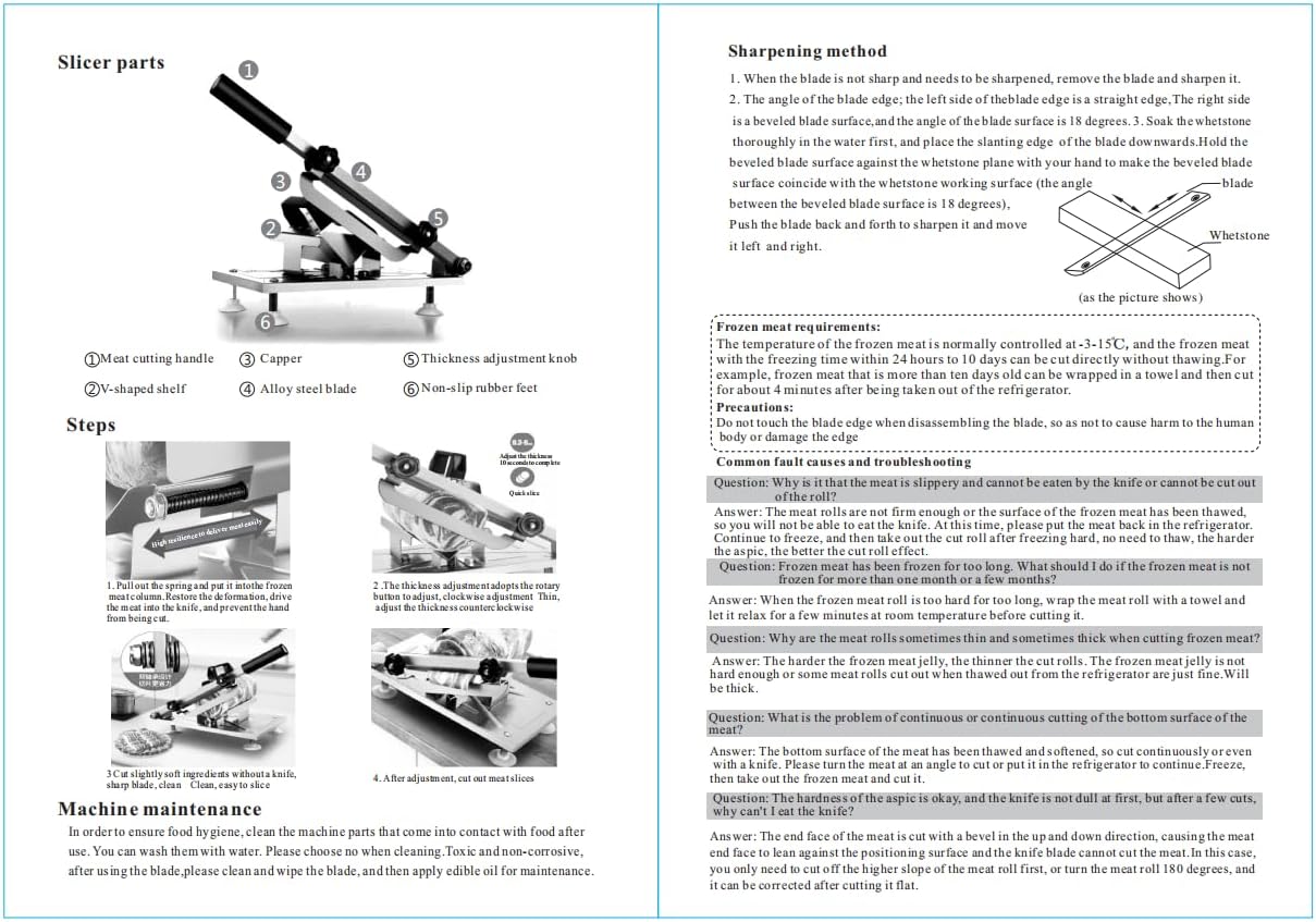 Manual Frozen Meat Slicer Meat Cutter Upgraded Stainless Steel Meat Cleavers Beef Mutton Roll Slicing Machine Vegetable Meat Slicer for Home Cooking Hotpot Shabu Barbecue