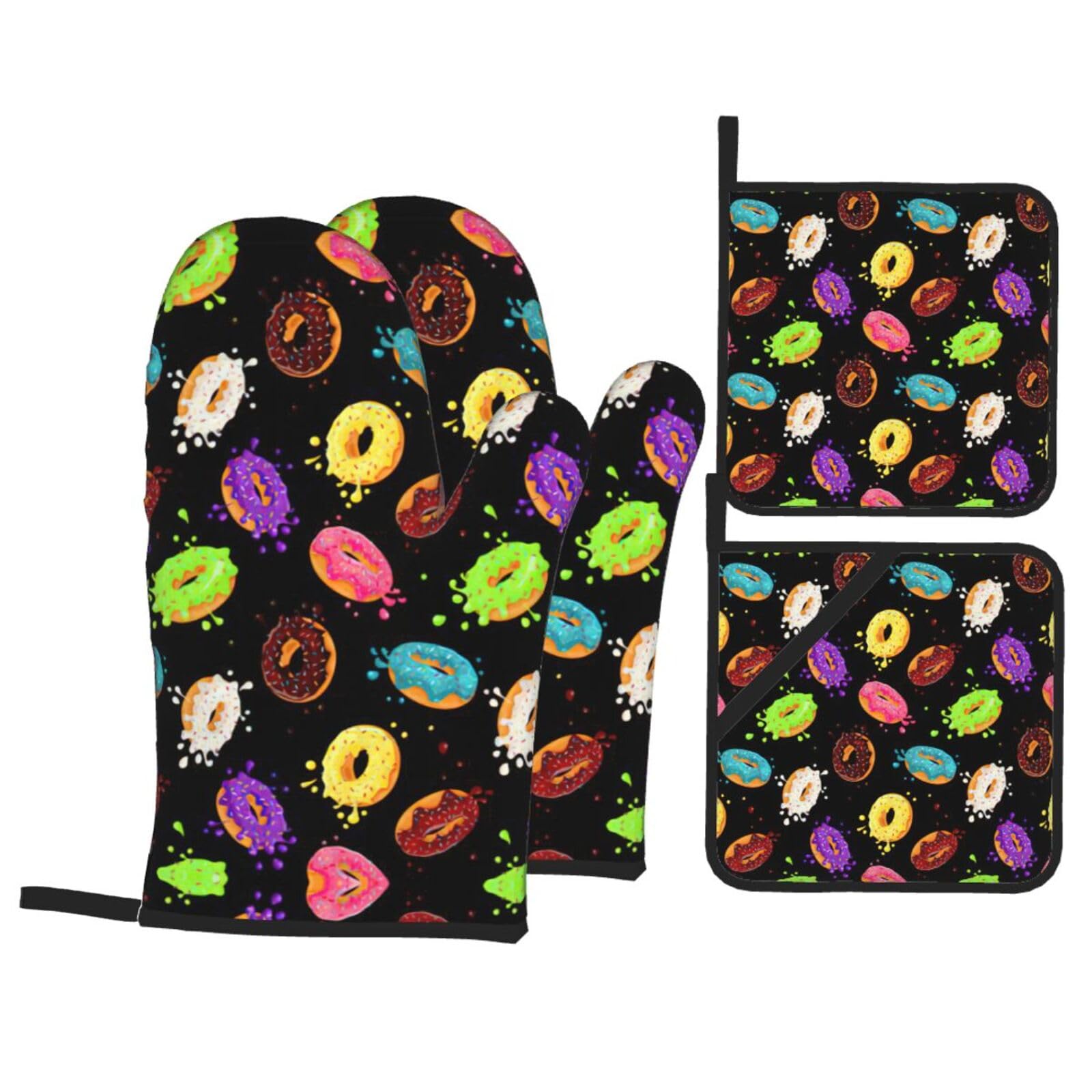 Donut Print Oven Microwaving Waterproof Kitchen Gloves for Baking Grilling Holiday Cooking