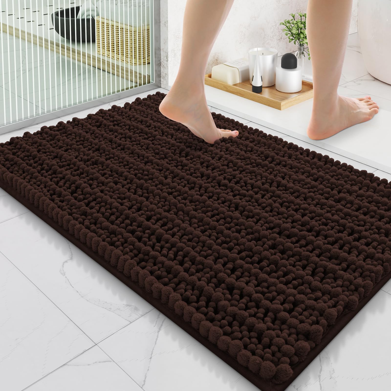 Smiry Bathroom Rugs 35X24, Extra Soft Rubber Backing Chenille Bath Mats