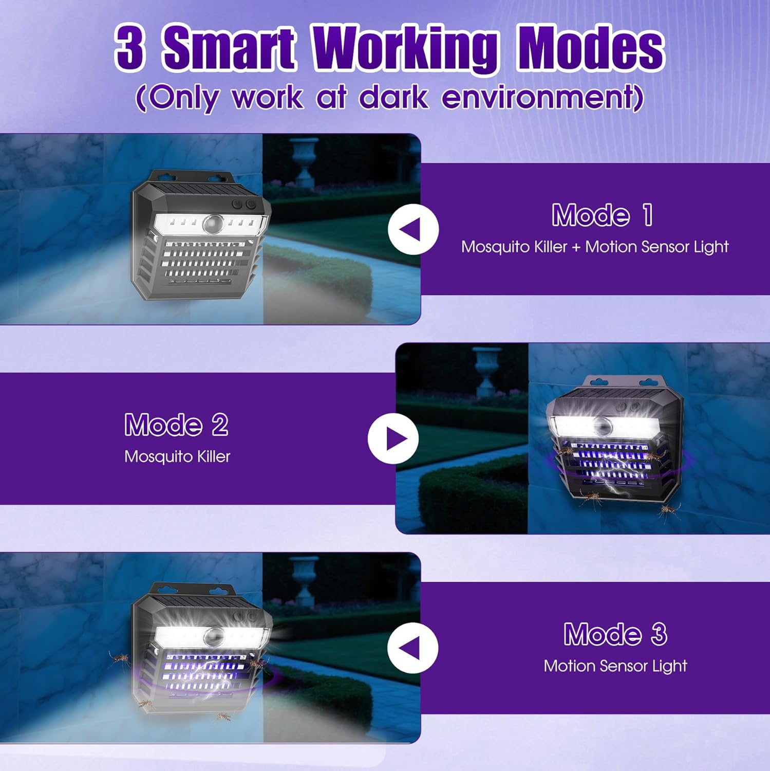 2 Pack of Solar Bug Zapper Outdoor & Mosquito Light - 1000V Electric Bug Trap, Solar-Powered Fly Killer with Motion Sensor, Waterproof & Cordless