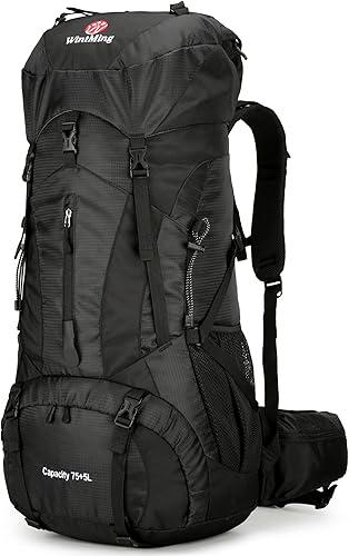 Mochila de senderismo de 75L con cubierta de lluvia, impermeable, mochila de camping, zapatos de almacén para hombres y mujeres, sin marco