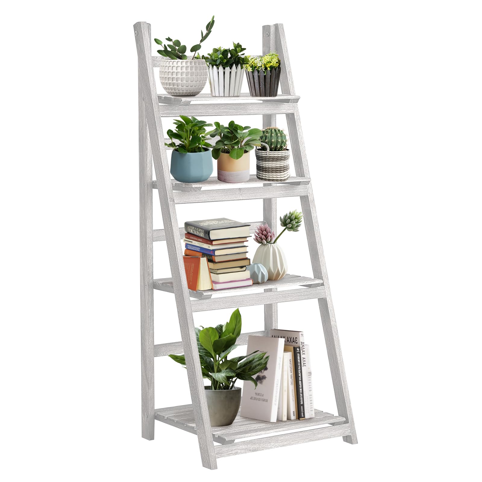 Amazon.com : Asnefeli 4-Tier Folding Plant Stand Wooden Foldable