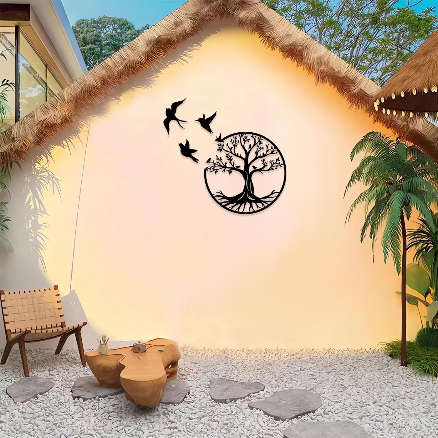 Luccyle Albero Della Vita In Metallo Decorazione Murale, Decorazione da Parete Nera Silhouette Wall Art, per Regalo Presente Decorazione Della Casa Del Giardino Esterno Dell'interno (50CM)