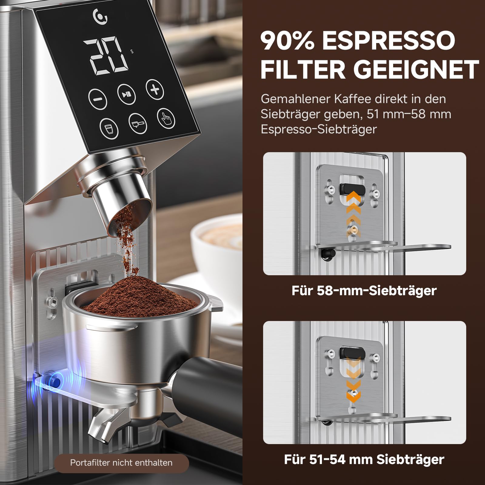 AMZCHEF Kaffeemühle mit 45 Mahlgraden, Edelstahl, Plasma Anti-Statik System, Speicherfunktion, LED-Touchdisplay, 300g Bohnenbehälter, Kaffeemühle für Siebträger, Espresso, Filterkaffee & French Press