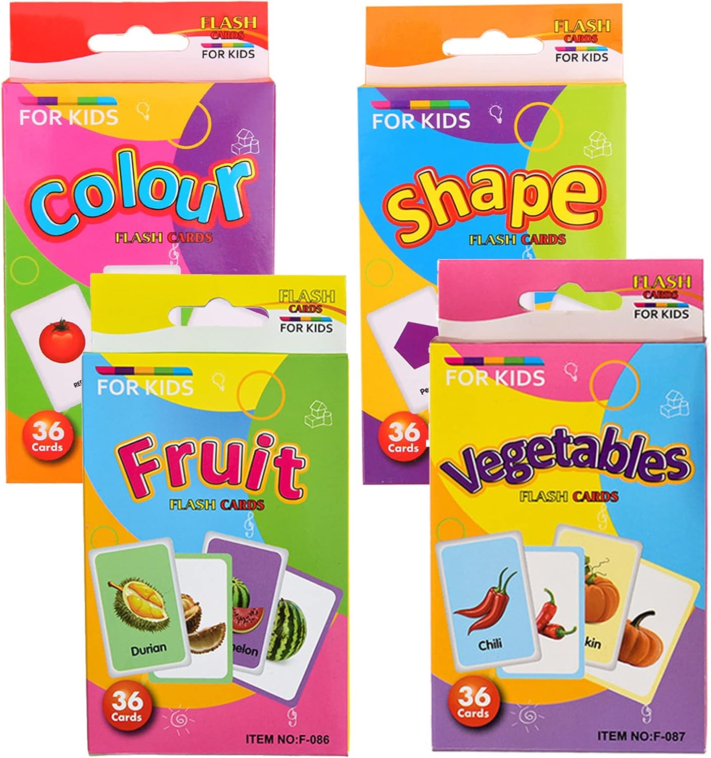 Large Color, Vegetables, Shape, Fruits Flash Cards for Toddlers 12