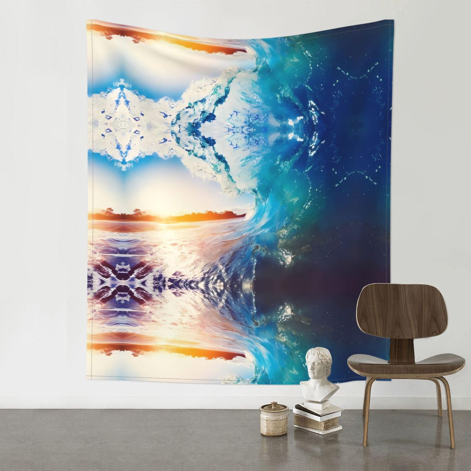 WHJSSF Sunset Sea Surfing Seascape Prints Wall Tapestry 60x51in - Boho Decor Throw for Bedroom, Dorm, Picnic & Outdoor Adventures