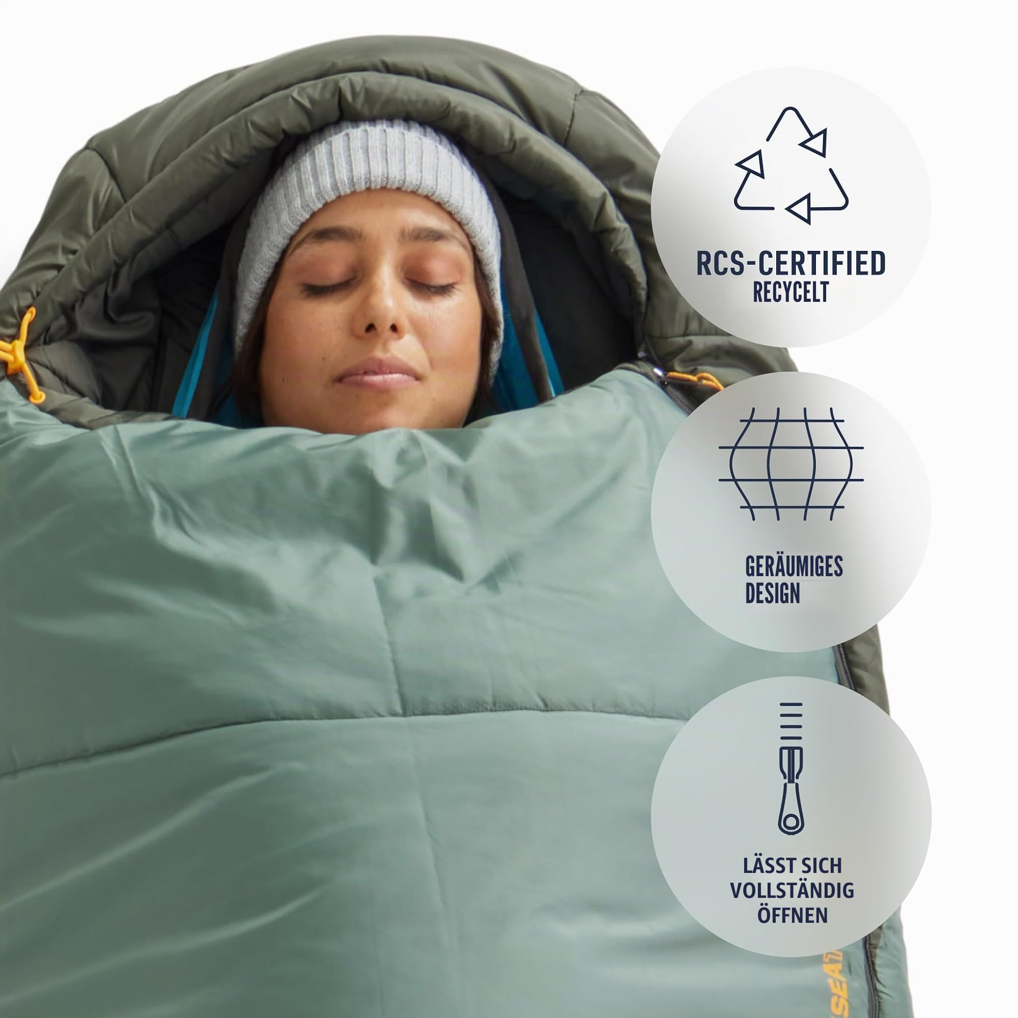 SEA TO SUMMIT - Boab Schlafsack aus Kunstfaser (–9 °C) - Rechteckig - Durchgehender Reißverschluss - Revive Loft-Isolierung - RCS-Recyclingmaterialien - Für Camping & Trekking - Grün