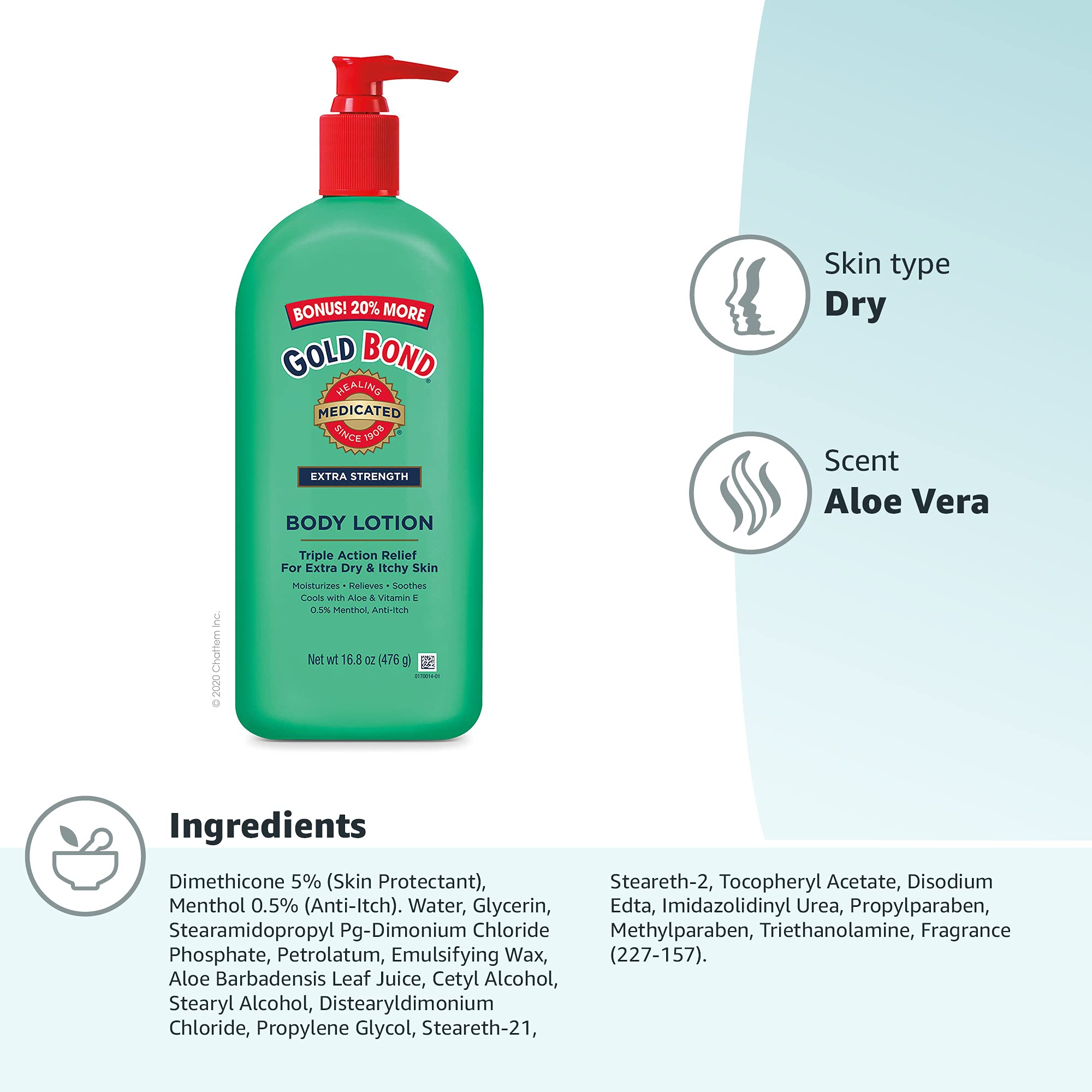 Gold Bond Medicated Extra Strength Body Lotion 14 oz. Triple Action Relief for Extra Dry, Itchy