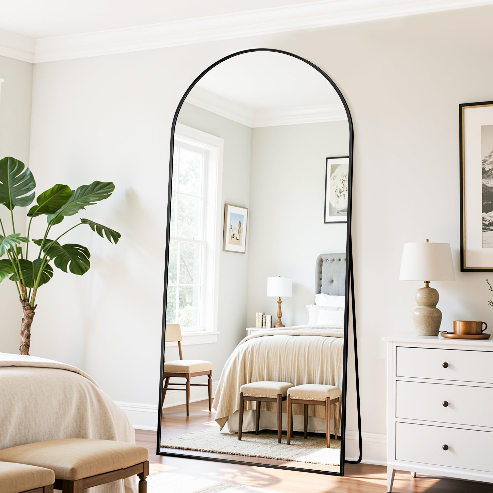 LadyNow Floor Mirror, 76"×34" Full Length Mirror with Stand for Bedroom Living Room, Black