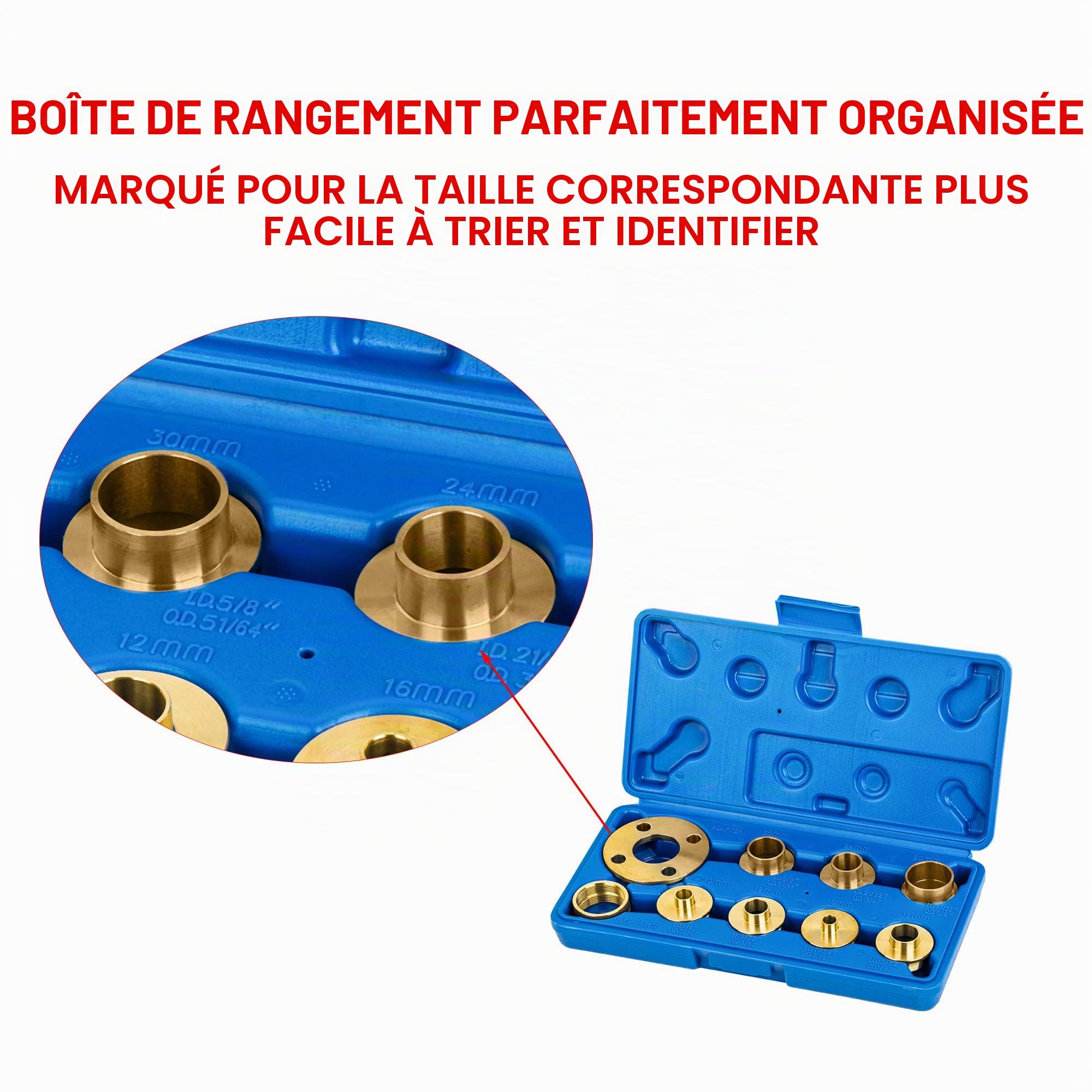 KATSU 10 pièces Kit de Guides de Routeur de Modèle en Laiton avec Adaptateur D'écrou de Blocage Kit de Bague de Guidage D'accessoire de Routeur