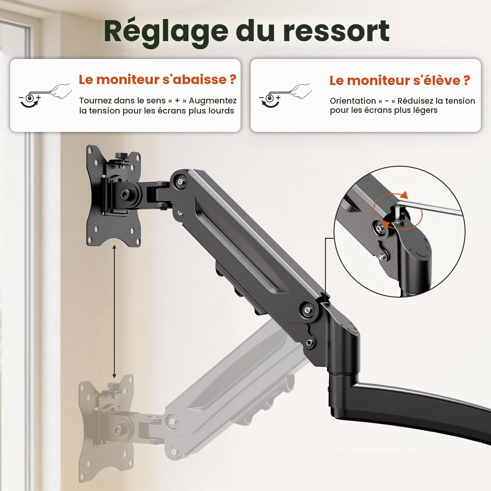 PUTORSEN Support 3 Écran PC Moniteur, Premium Aluminium Bras Articulé Ergonomique Ressort Gaz pour Triple Écrans 17-27", Hauteur Réglable Inclinaison Pivot et Fixation Bureau, Bras Supporte 7kg