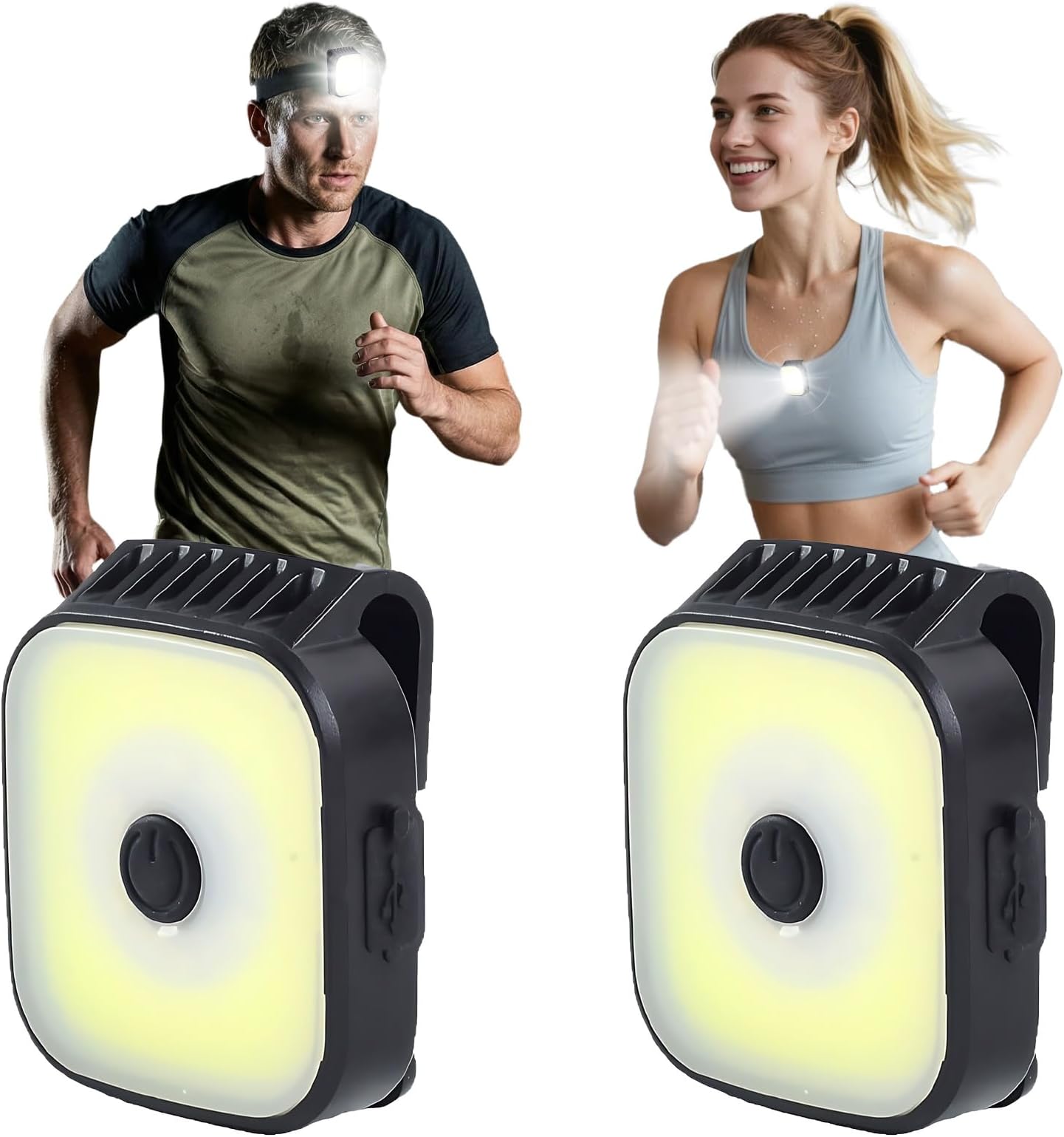 2 Pack Clip On Torch, Upgraded Version LED Running Lights Clip-on Lights, Head Torch, USB Rechargeable Night Running Chest, Multipurpose Super Bright Walking Light for Runners Joggers Dog Camping