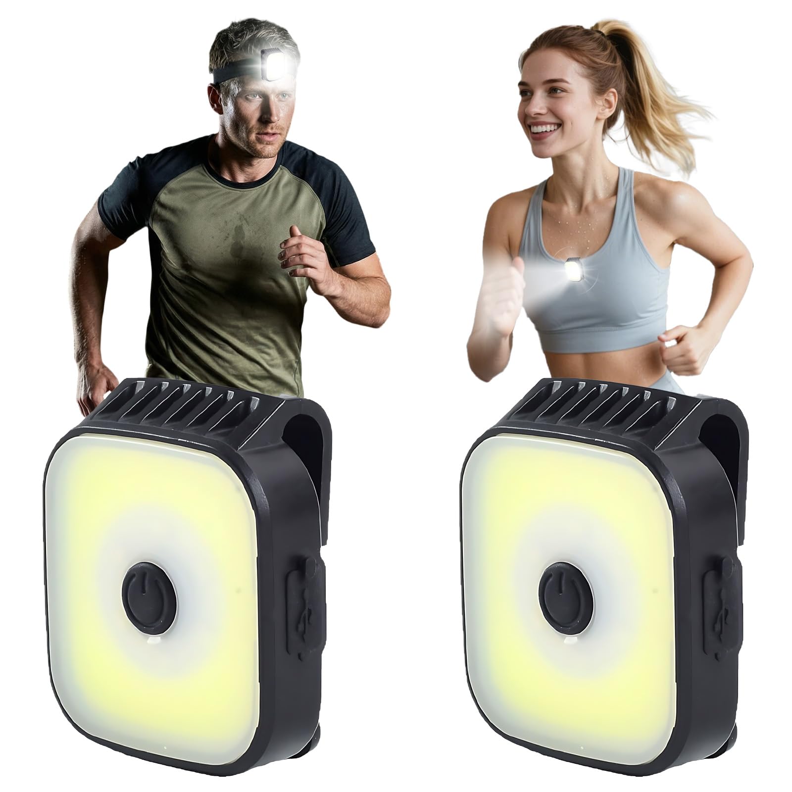2 Pack Clip On Torch, Upgraded Version LED Running Lights Clip-on Lights, Head Torch, USB Rechargeable Night Running Chest, Multipurpose Super Bright Walking Light for Runners Joggers Dog Camping