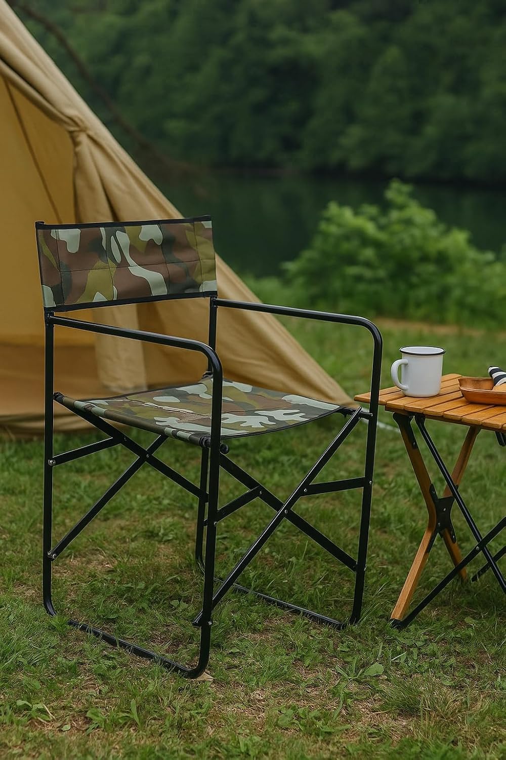 IYB ® Army Camping Directors Chair - Heavy Duty, Oversized Folding Chair for Beach/Fishing/Trips/Picnics/Lawn/Concerts Outdoor Foldable Camp Chair with Army Oxford Fabric, 120kg Capacity - Green-image-38