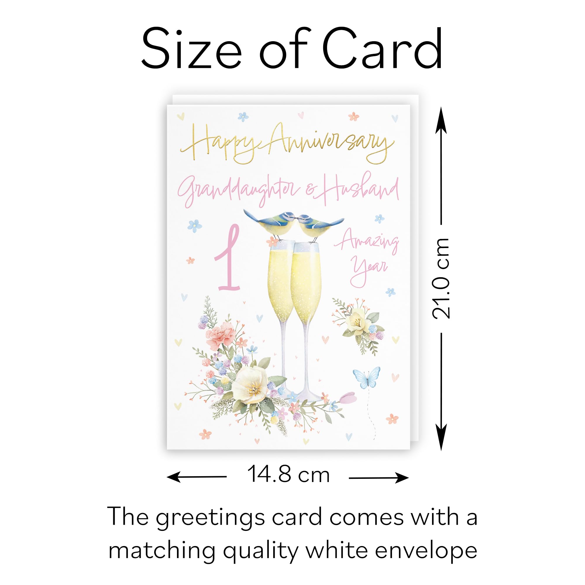 Hunts England, Granddaughter And Husband 1st Anniversary Card, A5 Size, Champagne Flutes, Gold Foil - Image 3
