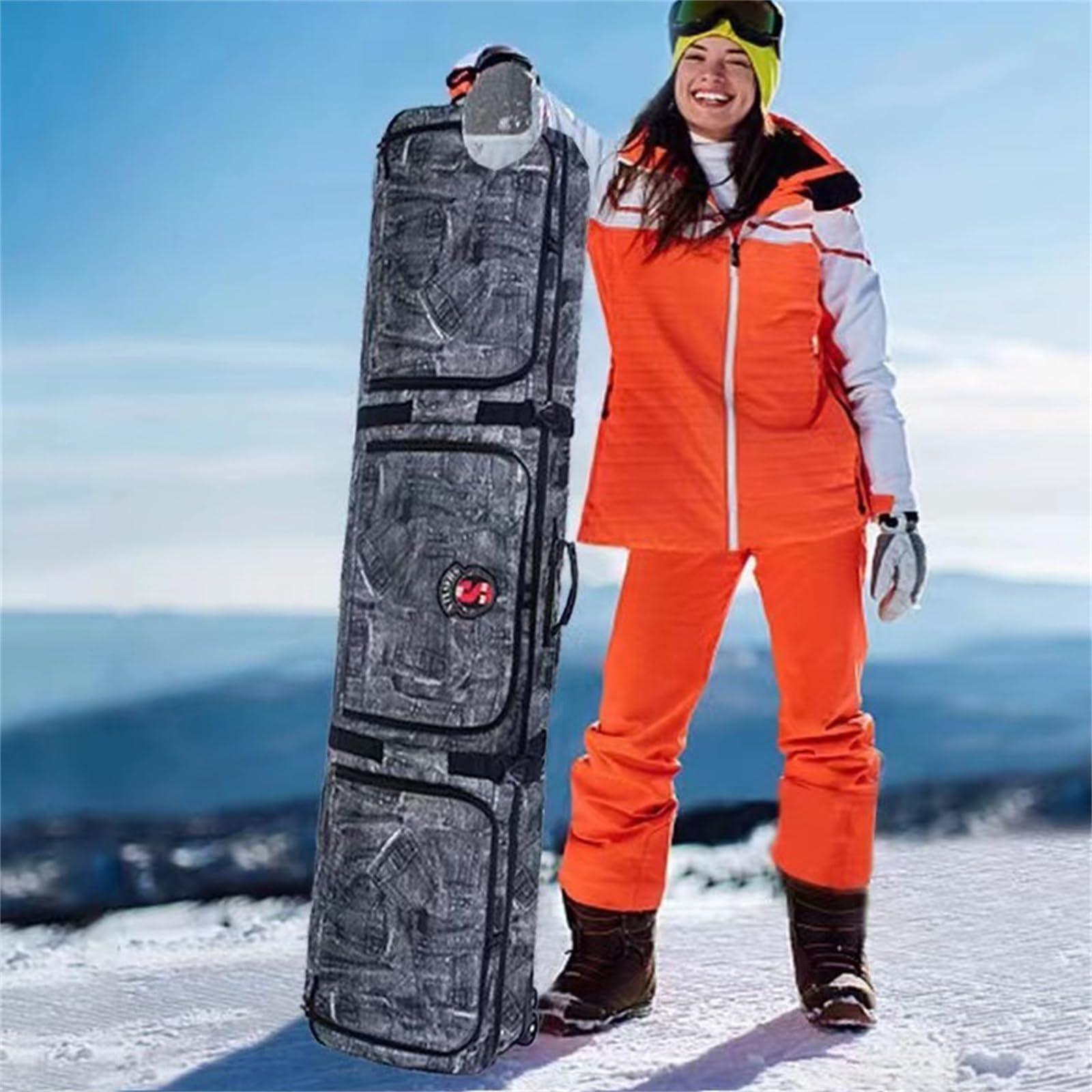 Sac de Snowboard rembourré à roulettes Sac à Skis à roulettes Double Sac à Skis Pliable à roulettes Sac de Voyage pour Snowboard Simple et Chaussures de Snowboard, Casque