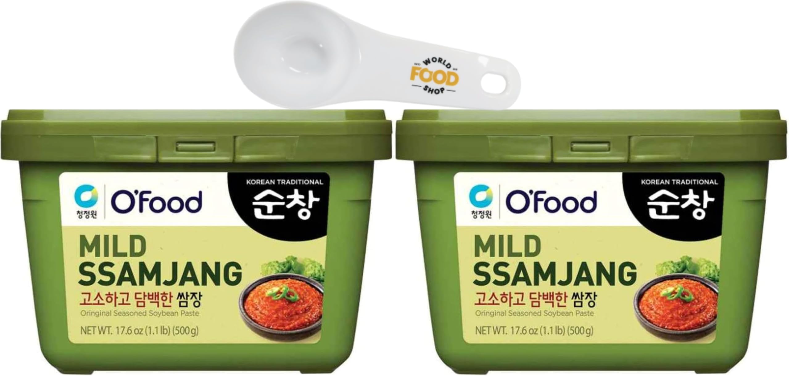 CJO Mild Ssamjang Mixed Bean Paste 500g Pack of 2 with World Food Shop Scoop - Korean Condiment Bundle for Culinary Enthusiasts