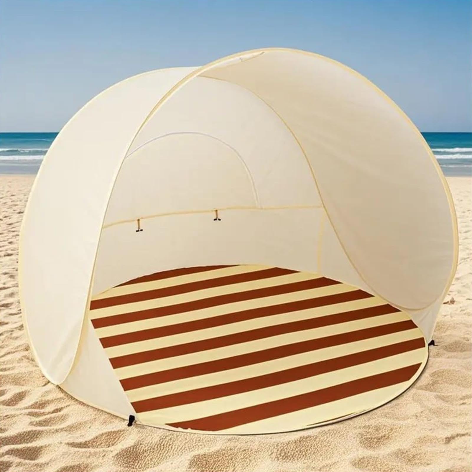 Namiot Plażowy Parasol Przeciwsłoneczny Łatwy rozkład, ochrona UV dla 3-4 | Schronienie Plażowe z Wentylowanym Oknem Siatkowym Do biwaku, pikniku, ogrodu, parku, podróży, wakacji i przyjęć