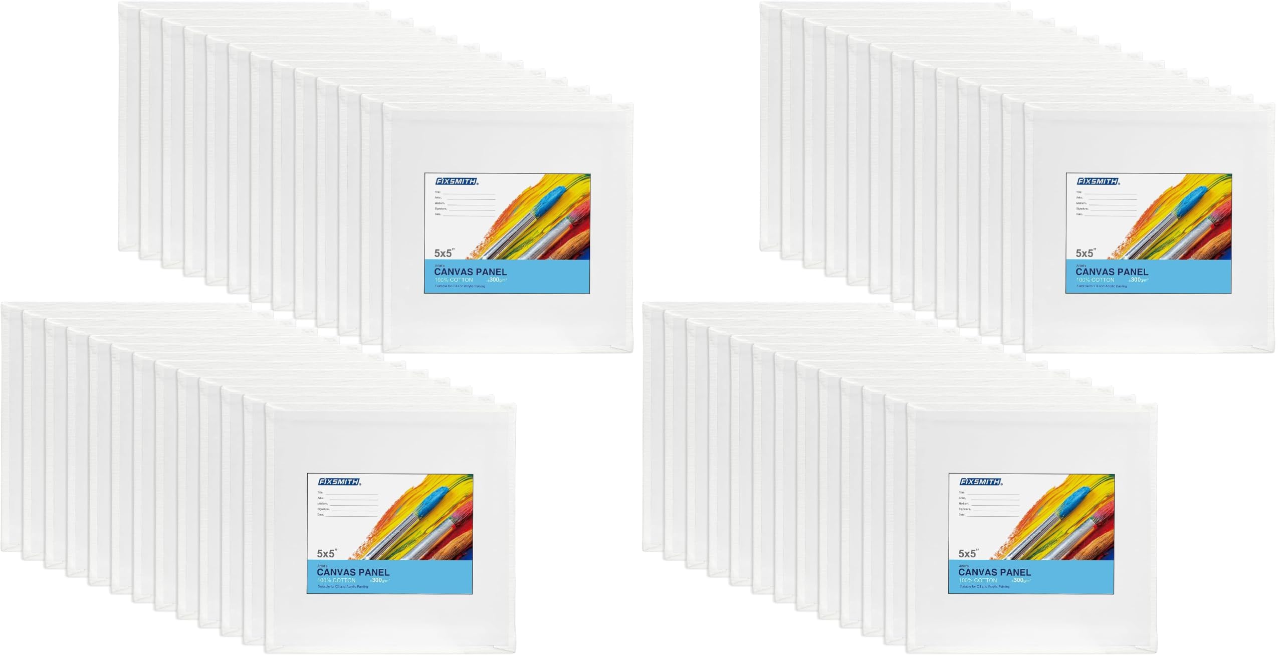 FIXSMITH Canvas Boards for Painting 5x5 Inch, Super Value 48 Pack Mini Canvases, White Blank Canvas Panels, 100% Cotton Primed, Painting Art Supplies