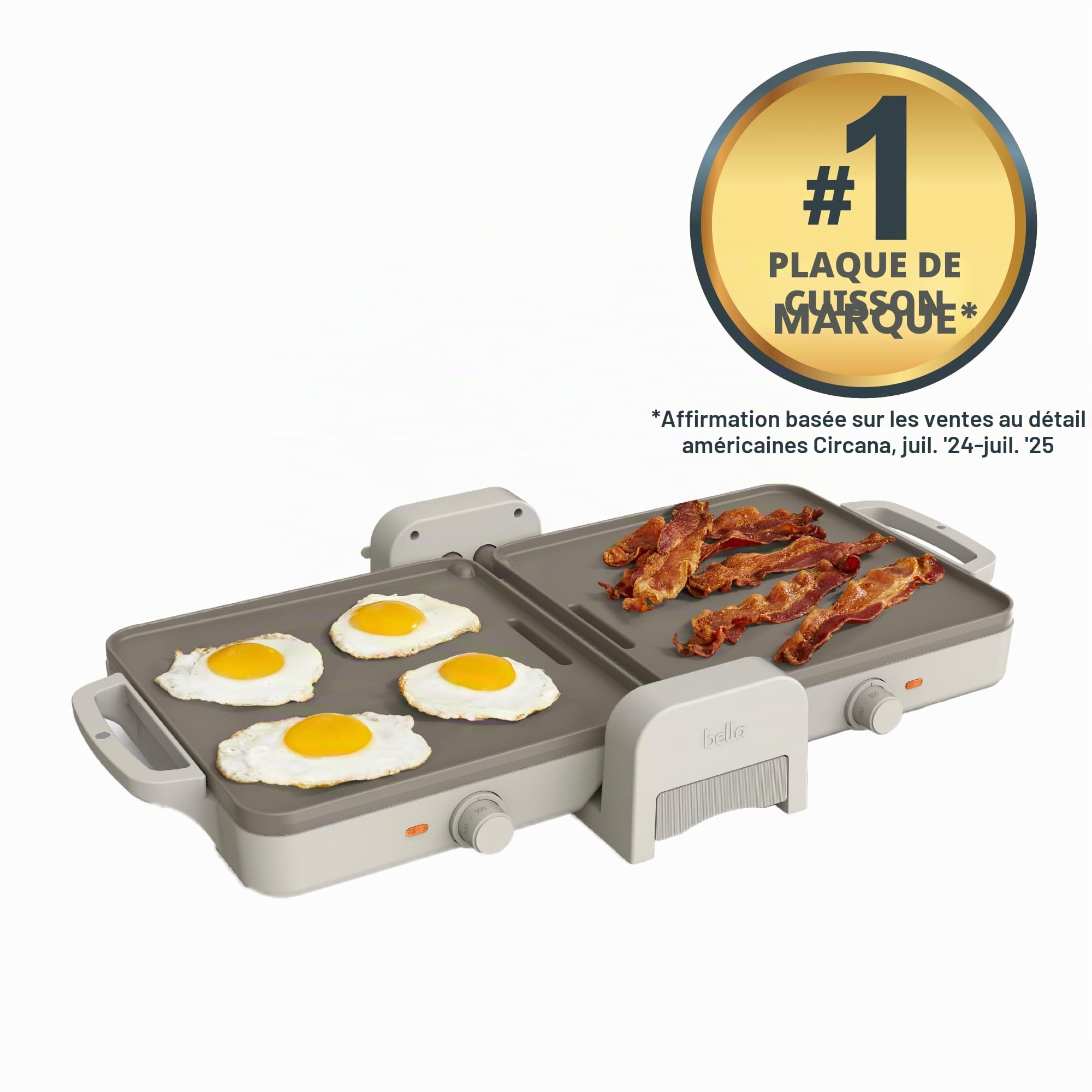 Bella - Plancha en céramique pliable et pliable de 25,4 x 50,8 cm, s'adapte à n'importe quel endroit des ustensiles de cuisine, revêtement antiadhésif en céramique EverGood, 2 zones de température