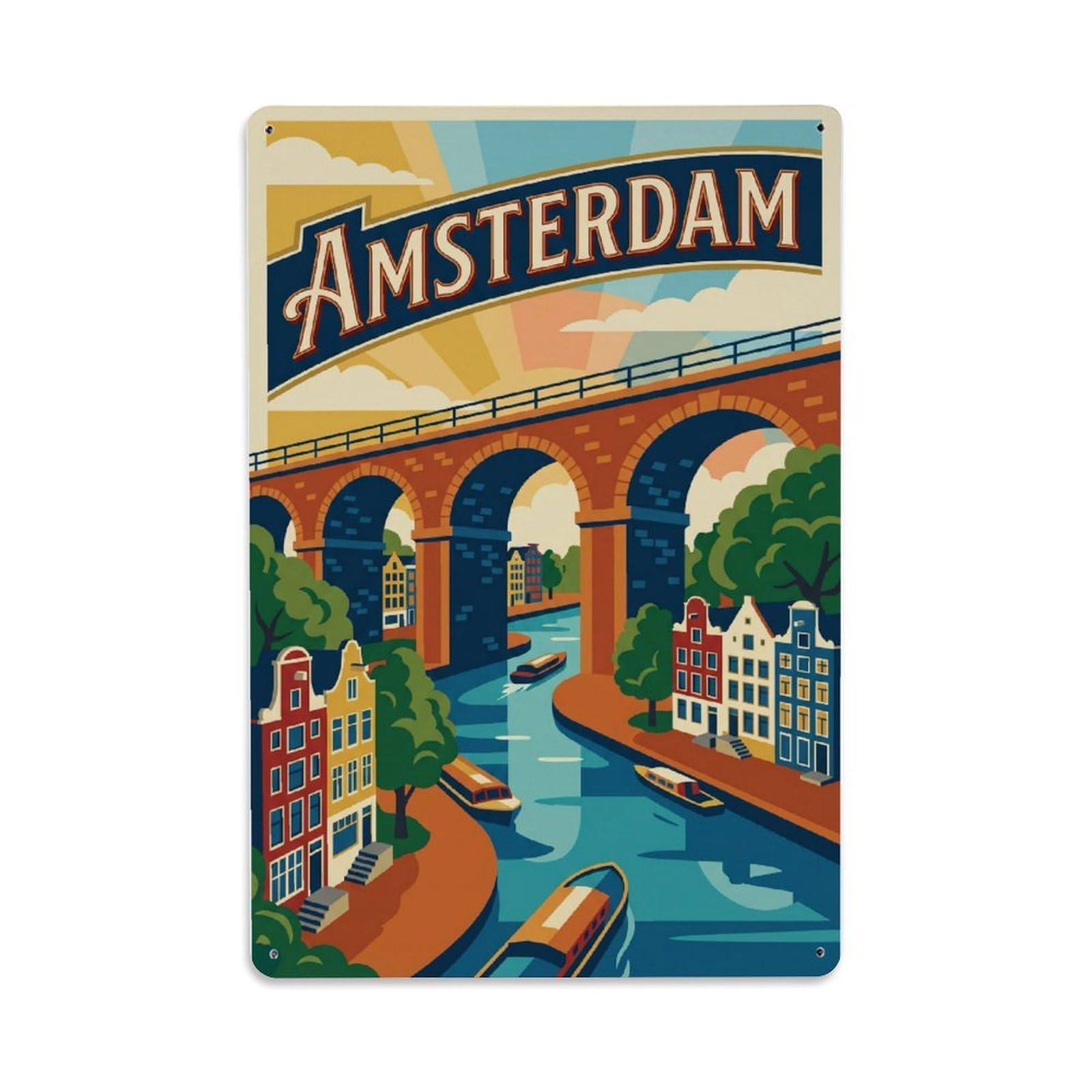 Vintage Travel Viaduct Netherlands Arched Metal Tin Sign Plaque Wall Decor for Cafe, Club Bar, Office, Home Garden Metal Poster 8x12Inch